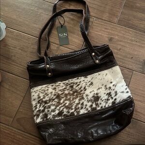 Myra Bag Brown and White Shoulder Bag with Chic Design